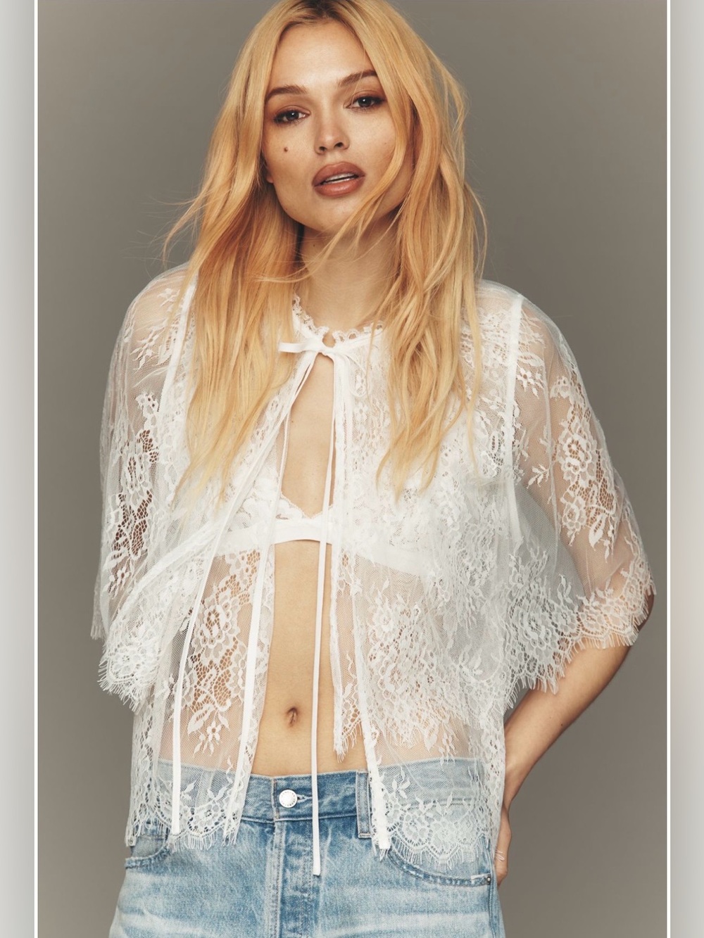 By Anthropologie lace tie front pinch cape. One size.